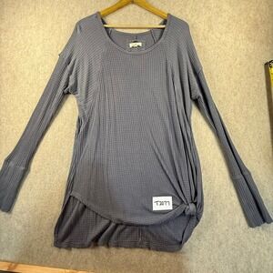 Cupio Blush Womens Large Blue Gray Waffle Knit Ribbed Side Knot Long Sleeve Top